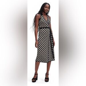 DVF TARGET SLEEVELESS SWEATER KNIT MIDI WRAP DRESS Sz M